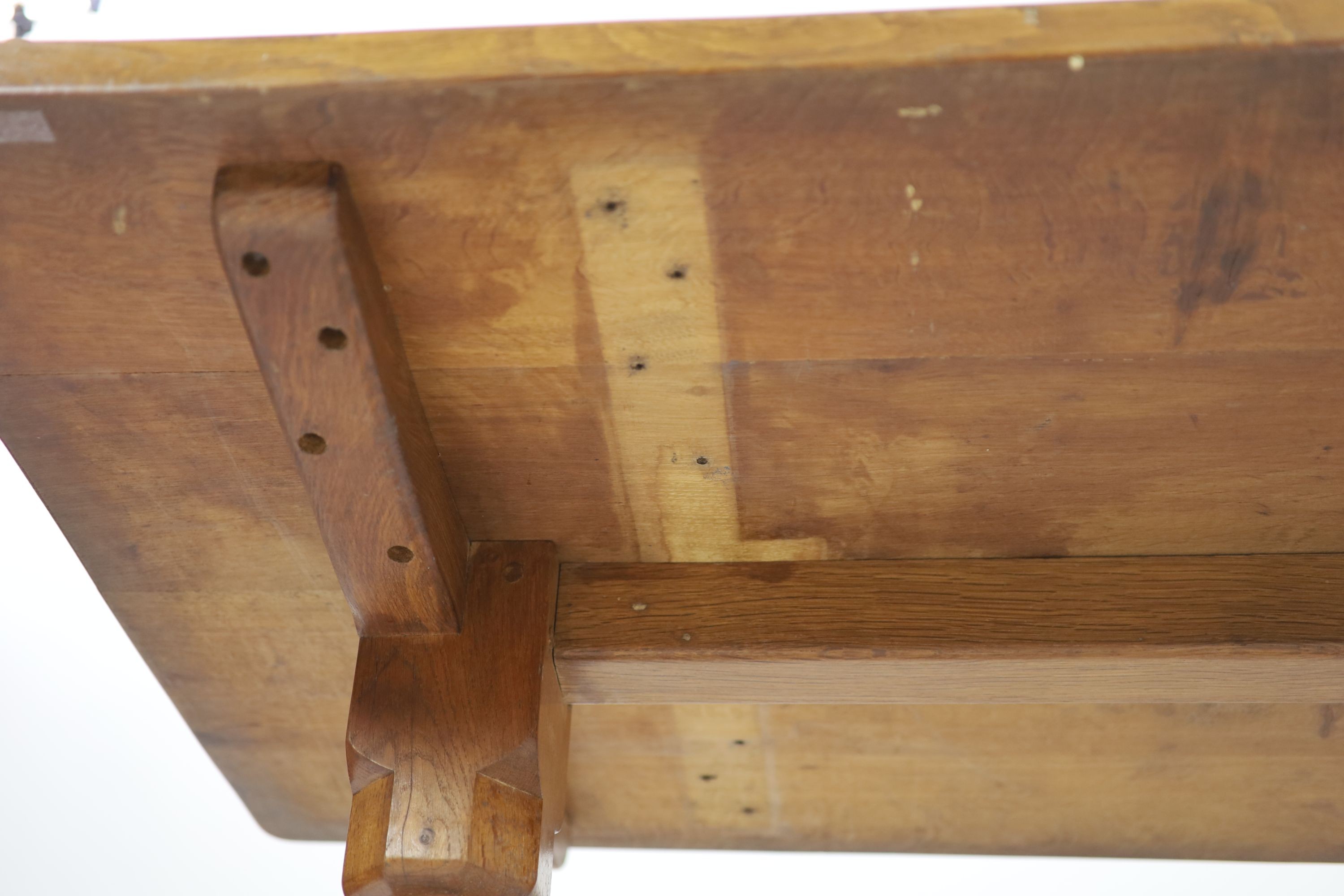 A Robert Thompson Mouseman adzed oak refectory table, W.180cm D.86cm H.74cm